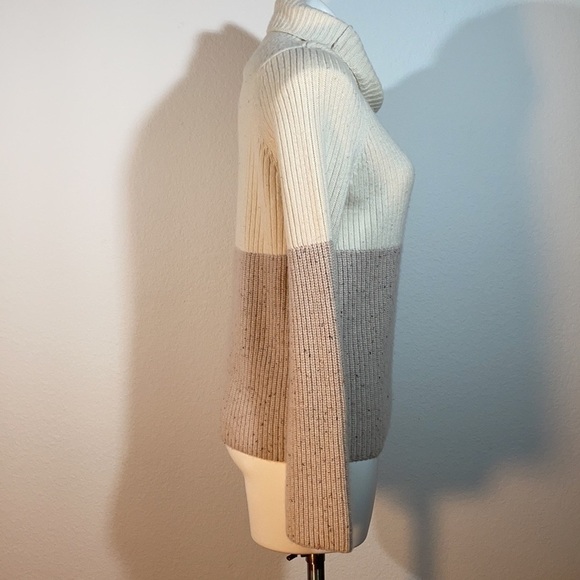 Ann Taylor 100% Cashmere Colorblock Cowl Neck Sweater Cream Taupe XS - Picture 4 of 13